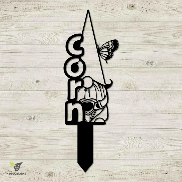 Corn Gnome With Butterfly Metal Garden Sign, Butterfly Corn Vegetables Markers Rust Resistant Sign Metal Sign