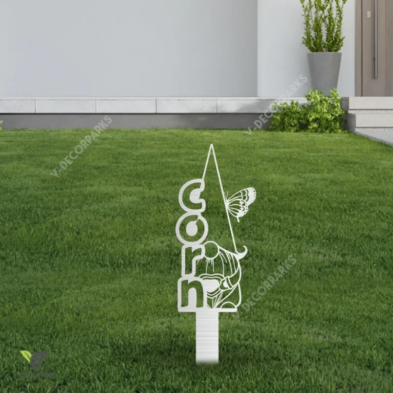 Corn Gnome With Butterfly Metal Garden Sign, Butterfly Corn Vegetables Markers Rust Resistant Sign Metal Sign