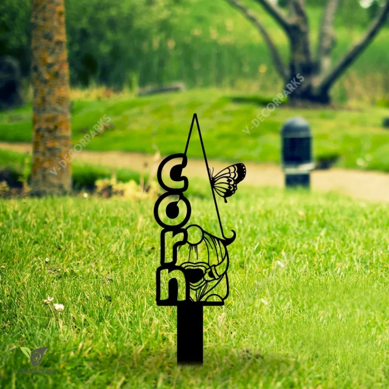 Corn Gnome With Butterfly Metal Garden Sign, Butterfly Corn Vegetables Markers Rust Resistant Sign Metal Sign