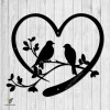 Rusty Lovebirds In Heart Metal Art, Couple Bird Iron Fence Accent Metal Sign