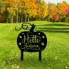 Hello Autumn Pumpkin And Maple Metal Garden Decor, Hello Autumn Outdoor Artwork Metal Sign