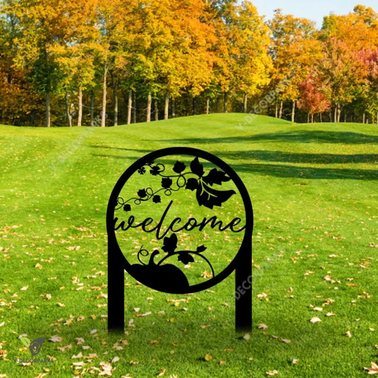 Welcome Pumpkin Metal Garden Art, Welcome Rust Resistant Stake For Fall Metal Sign