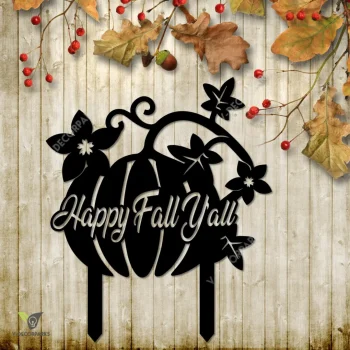 Happy Fall Y'all Pumpkin Metal Garden Decoration, Happy Fall Y'all Iron Accent Metal Sign