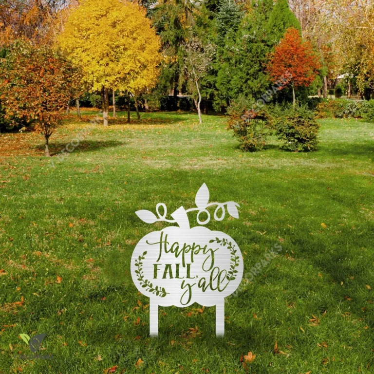 Happy Fall Y'all Pumpkin Metal Garden Art, Autumn Metallic Stake Metal Sign