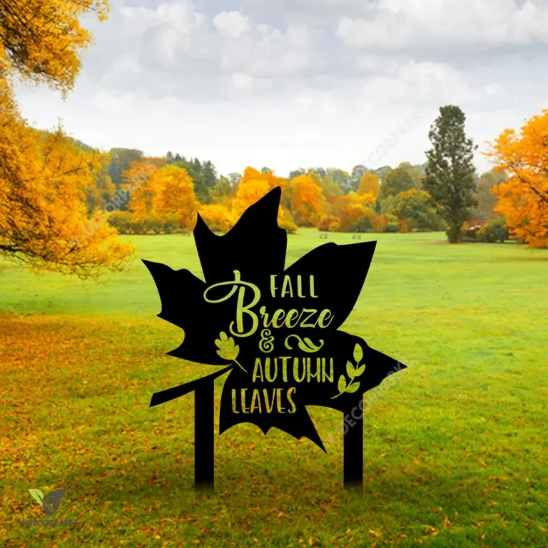 Fall Breeze & Autumn Leaves Maple Leaf Metal Garden Sign, Fall Breeze & Autumn Leaves Thanksgiving Gift Metal Sign