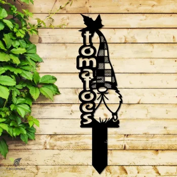 Tomatoes Gnome Metal Garden Art, Tomatoes Vegetables Markers Modern Artwork Metal Sign
