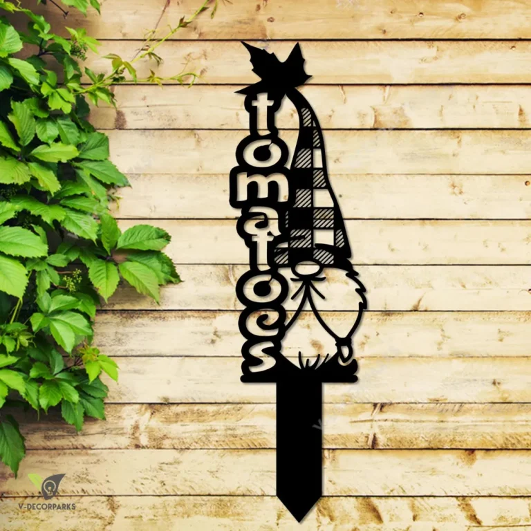 Tomatoes Gnome Metal Garden Art, Tomatoes Vegetables Markers Modern Artwork Metal Sign