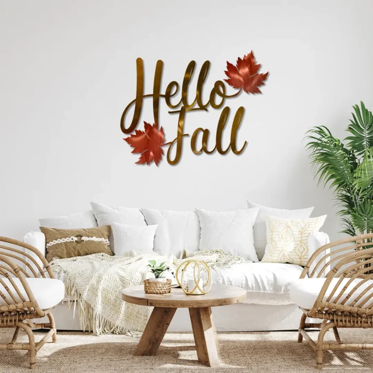 Hello Fall Copper Color Metal Art, Hello Fall Autumn Stainless Accent