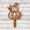 Rusted Double Pumpkins Metal Garden Sign, Autumn Yard Steel Decoration