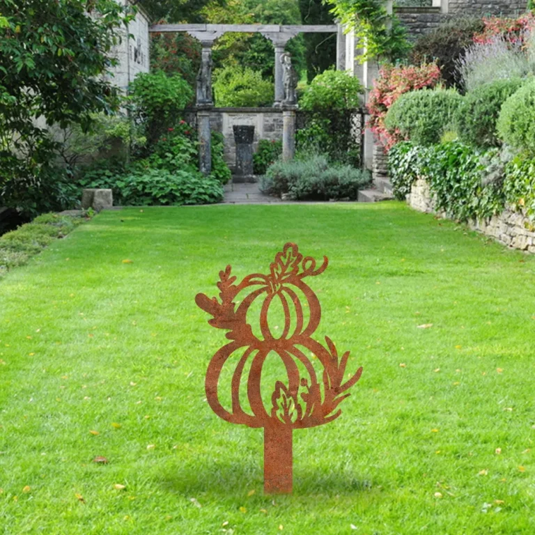 Rusted Double Pumpkins Metal Garden Sign, Autumn Yard Steel Decoration