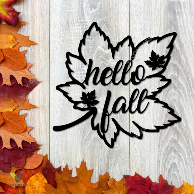 Hello Fall Maple Leaf Metal Sign, Maple, Autumn Cutout Artwork Metal Sign