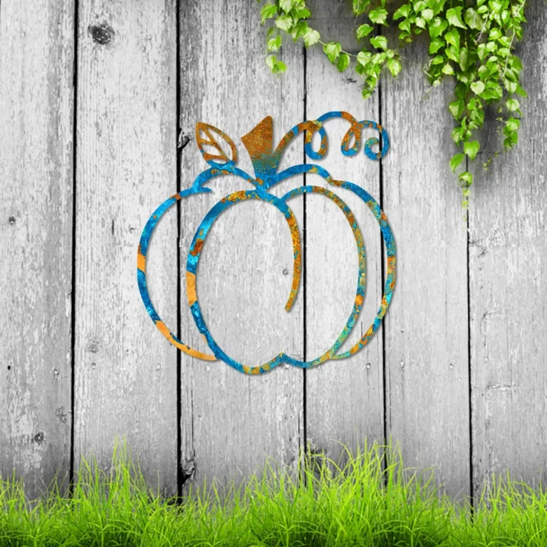 Rusty Blue Pumpkin Metal Sign, Autumn Laser Cut Accent