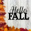 Hello Fall Words Metal Wall Decoration, Autumn Backyard Outer Wall Hanging Metal Sign