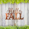 Hello Fall Words Metal Wall Decoration, Autumn Backyard Wall Hanging