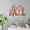 Hello Fall Words Metal Wall Decoration, Autumn Backyard Wall Hanging