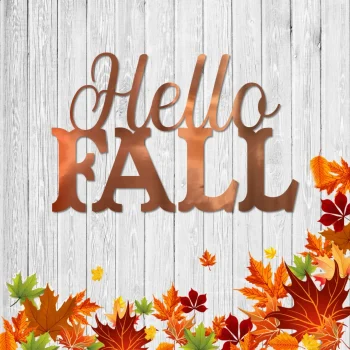 Hello Fall Words Metal Wall Decoration, Autumn Backyard Wall Hanging