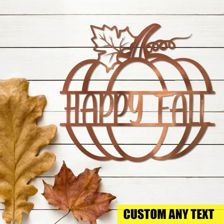 Happy Fall Pumpkin Metal Sign, Happy Fall Patio Weatherproof Accent