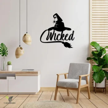 Wicked Witch Hat Metal Wall Decoration, Wicked Halloween Living Room Accent Metal Sign