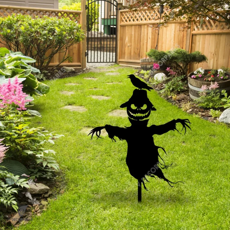 Scarecrow And Crow Metal Garden Art, Horror Scarecrow Halloween Yard Stake Metal Sign