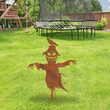 Rusted Scarecrow Metal Garden Decoration, Scarry Scarecrow Evergreen Sign For Halloween