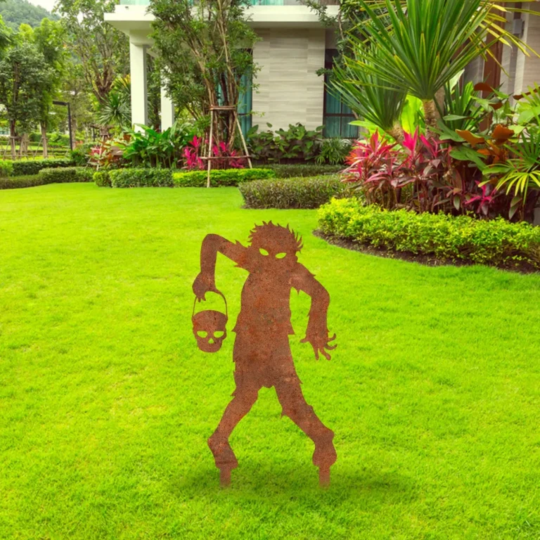 Rusted Zombie Boy Metal Garden Art, Scarry Zombie Boy Backyard Cutout Artwork