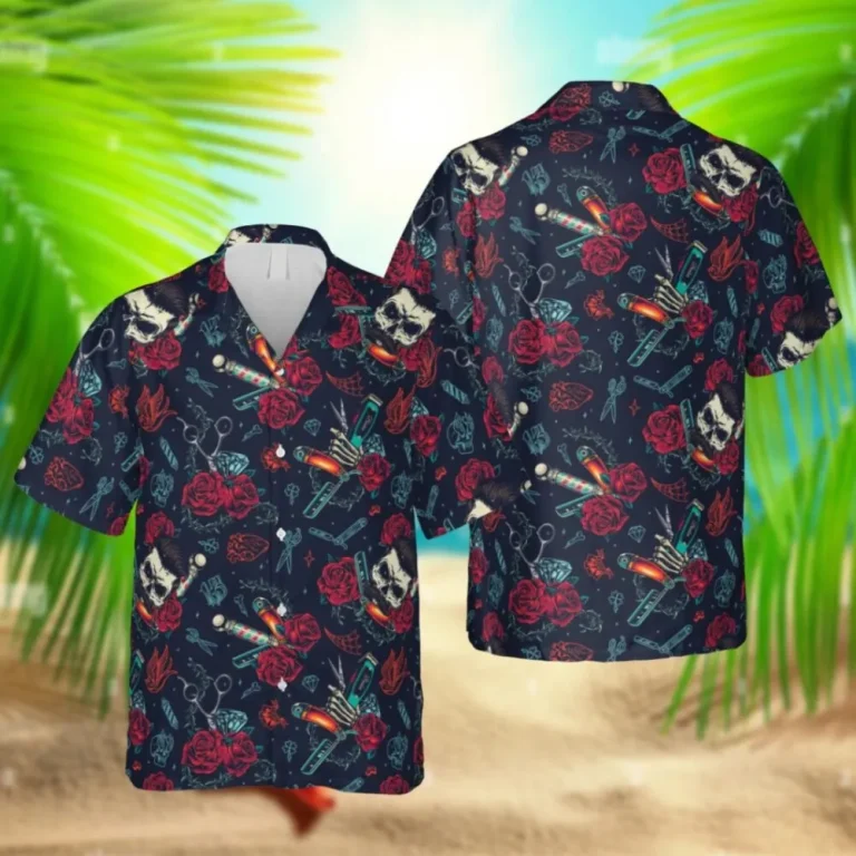 Skull Barber Hawaiian Shirt, Hairdressing Outfit For Men, Aloha Shirt For Mens, Womens