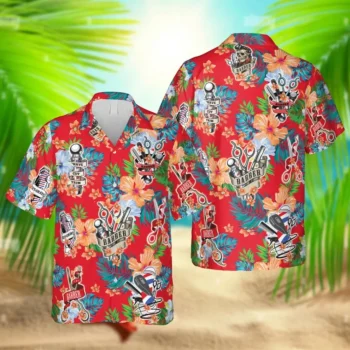 Barber Red Hawaiian Shirt, Tropical Shirt, Gift For Him, Aloha Shirt For Mens, Womens