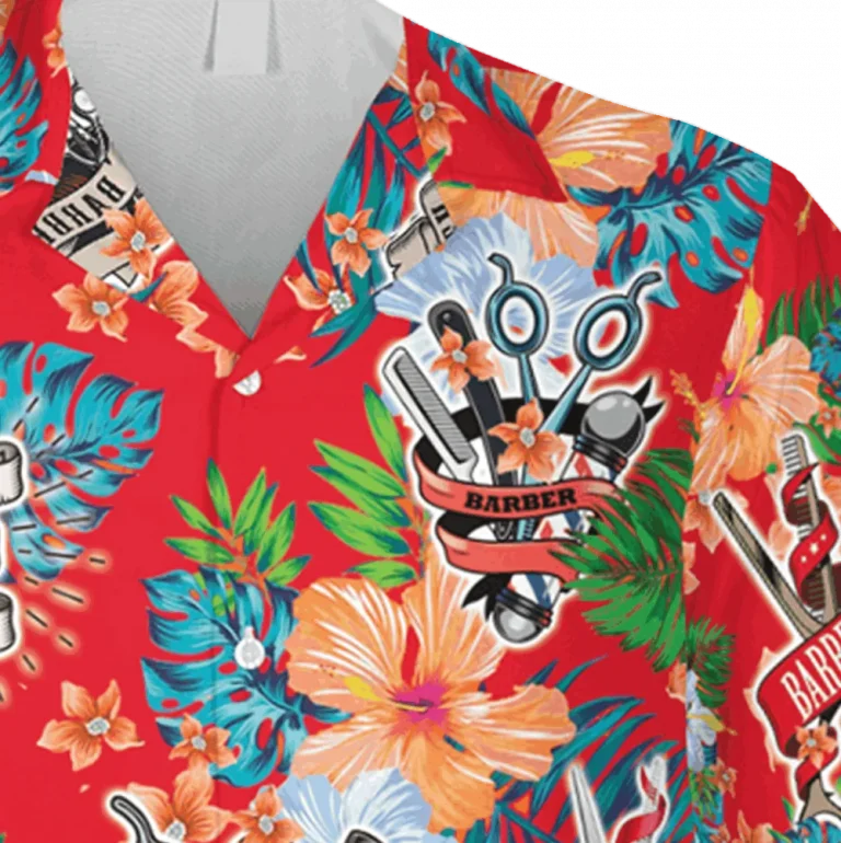 Barber Red Hawaiian Shirt, Tropical Shirt, Gift For Him, Aloha Shirt For Mens, Womens