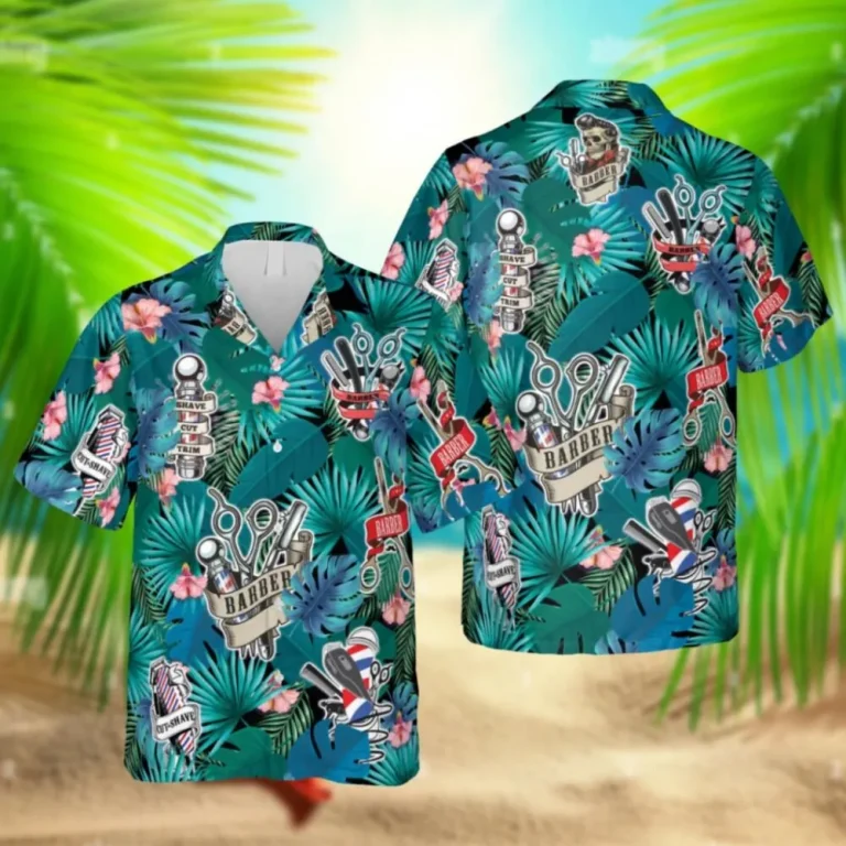 Green Tropical Plants Barber Hawaii Shirt, Gift For Hairdresser, Aloha Shirt For Mens, Womens