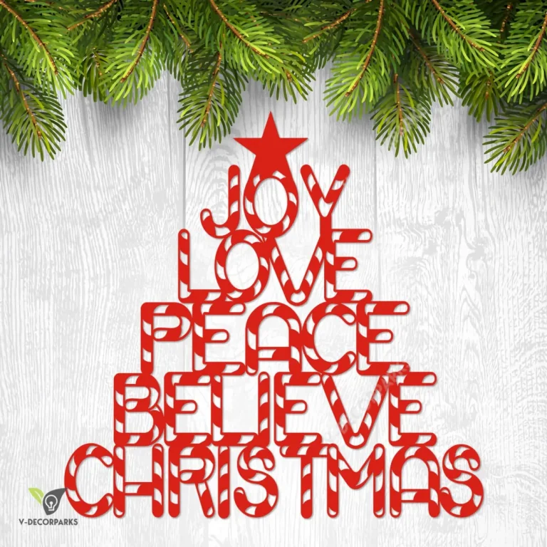 Joy Love Peace Believe Christmas Metal Art, Christmas Tree Stainless Accent Metal Sign