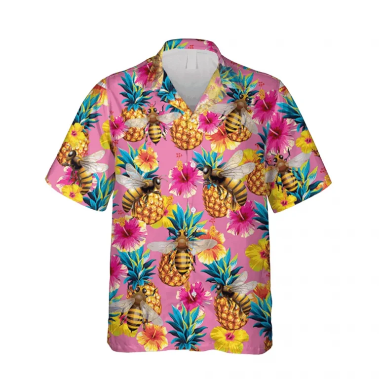Bee, Fruits And Plants Pink Hawaiian Shirt, Gift For Beekeeper, Aloha Shirt For Mens, Womens