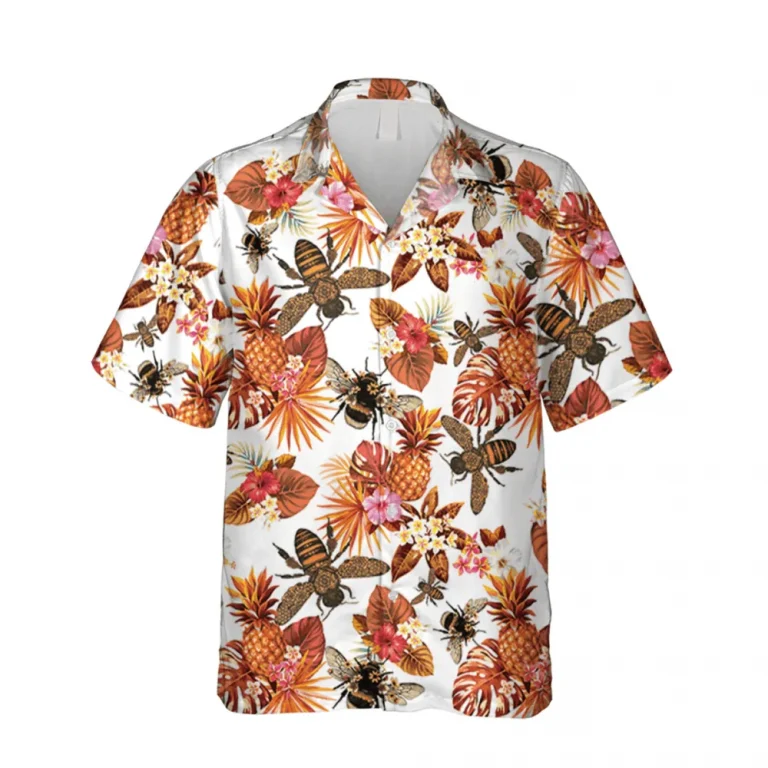 Red And White Bee Hawaiian Shirt, Gift For Beekeeper, Aloha Shirt For Mens, Womens
