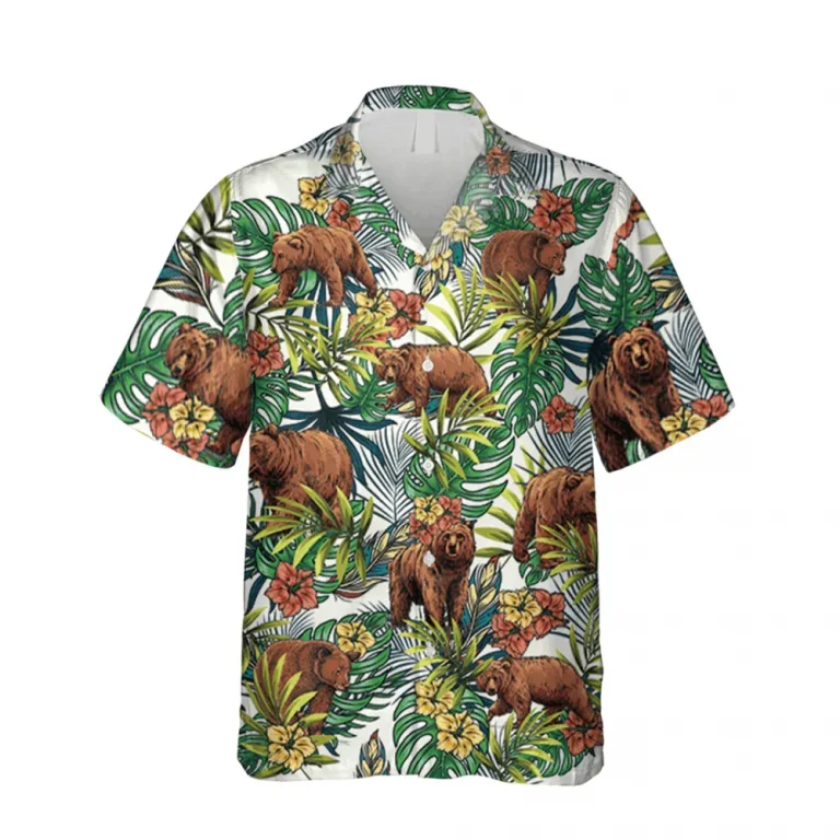 Summer Grizzly Bear Hawaiian T-shirt, Mother's Day Gift, Aloha Shirt For Mens, Womens