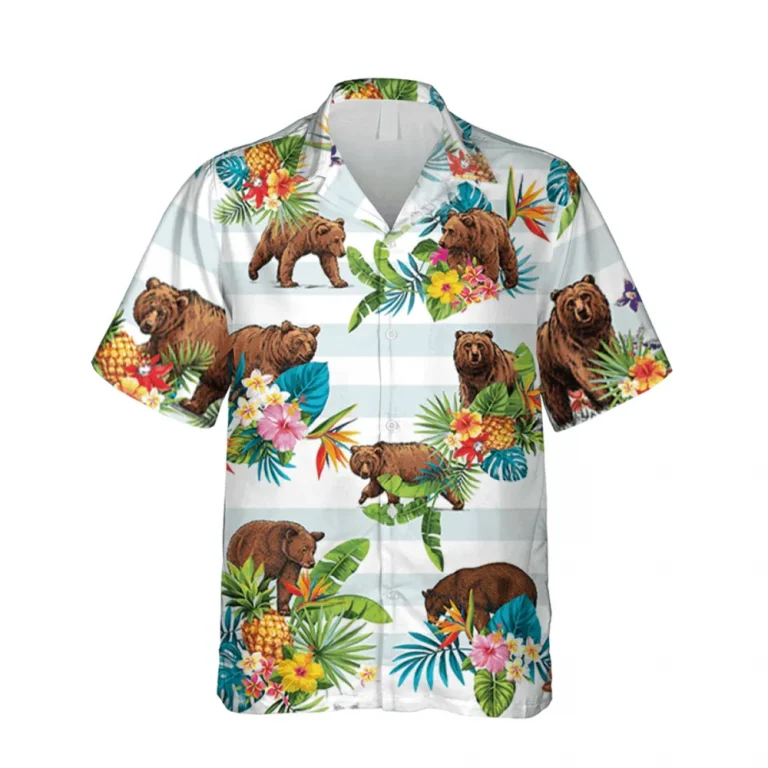 Floral Bear White Hawaiian Shirt, Vintage Shirt For Men, Aloha Shirt For Mens, Womens