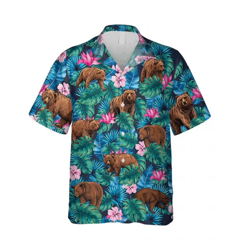 Hibicus Flowers Bear Hawaiian Shirt, Shirt For Men, Aloha Shirt For Mens, Womens