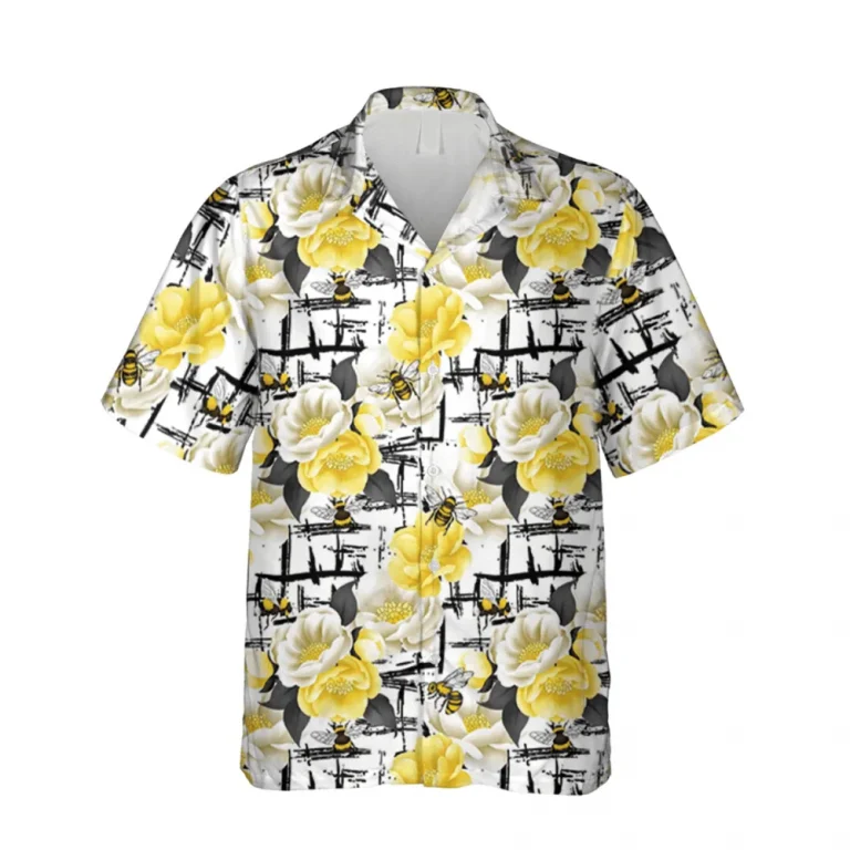 Yellow Bee And Flowers Hawaiian Shirt, Traveling Outfit For Women, Aloha Shirt For Mens, Womens