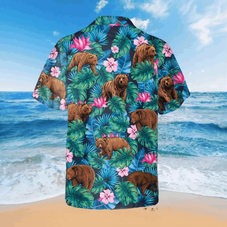 Hibicus Flowers Bear Hawaiian Shirt, Shirt For Men, Aloha Shirt For Mens, Womens