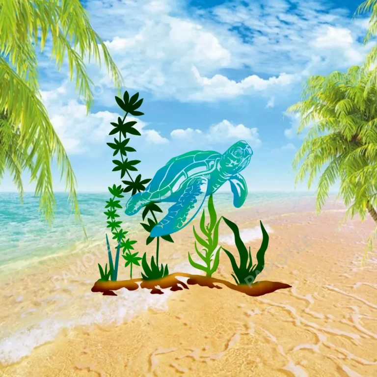 Turtle In Ocean Metal Wall Art, Turtle Outdoor Accent