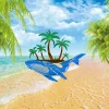 Blue Whale With Island On The Back Color Metal Sign, Blue Whale Evergreen Decoration