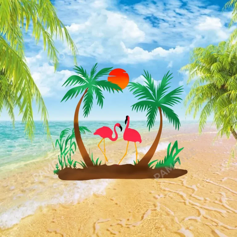 Couple Flamingo Beach Metal Wall Art Design, Summer Door Hanging