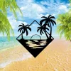 Palms On Beach Rhombus Metal Sign, Palm Rhombus Weatherproof Art