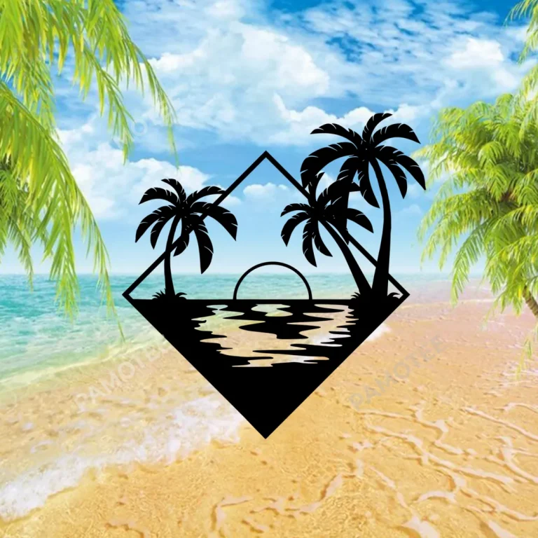 Palms On Beach Rhombus Metal Sign, Palm Rhombus Weatherproof Art