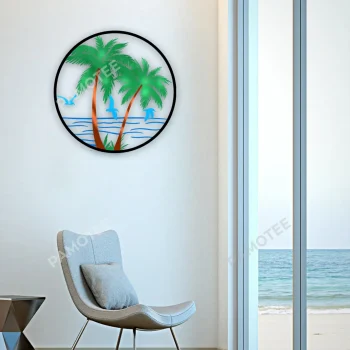 Palm Trees And Seagulls Metal Sign, Palms, Seagulls Patio Wall Hanging