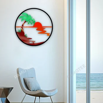 Sunset On Beach Colorful Metal Art, Sunset Backyard Decoration For Dad