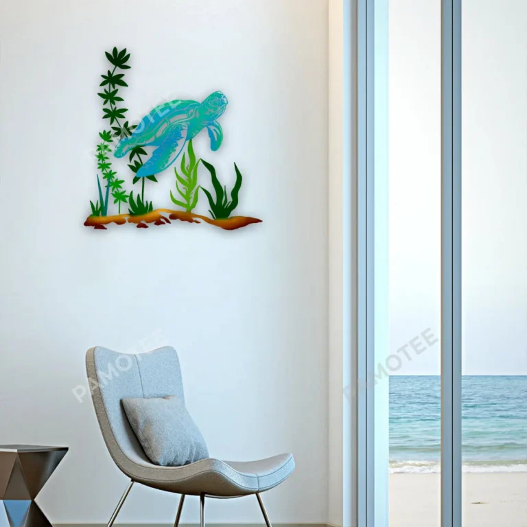 Turtle In Ocean Metal Wall Art, Turtle Outdoor Accent