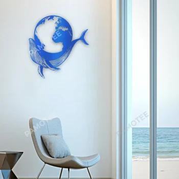 Whale And The Earth Cut Metal Wall Art, Whale With The Earth Beach Decoration