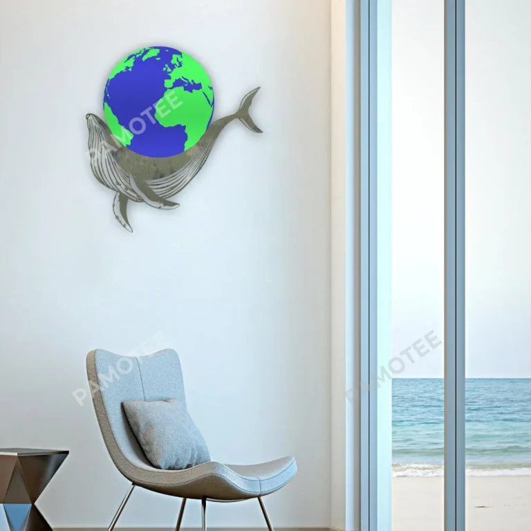 Whale And The Earth Multi Color Metal Sign, Whale With Earth Mother's Day Gift