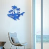 Blue Whale With Island On The Back Metal Art, Blue Whale And Island Wall Hanging