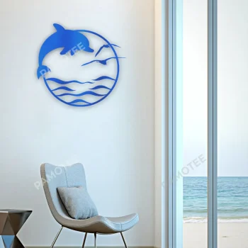 Dolphin, Beach Circle Metal Art, Travelling Decorative Art For Dad