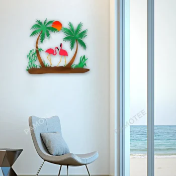 Couple Flamingo Beach Metal Wall Art Design, Summer Door Hanging